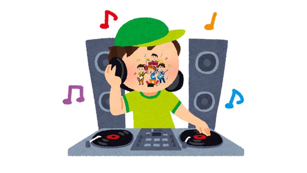 顔がバンドになっている人間がDJをしている